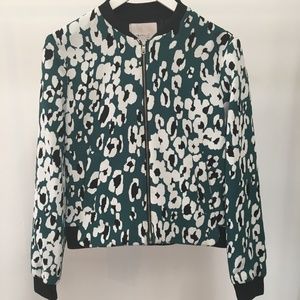 Zara green and white floral bomber jacket